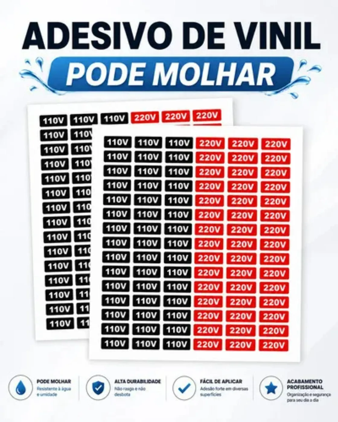 100 Unid Etiqueta Voltagem Identificação Tomada 220v 110v Preto E Vermelho Voltagem