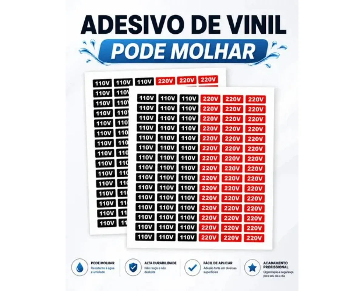 100 Unid Etiqueta Voltagem Identificação Tomada 220v 110v Preto E Vermelho Voltagem